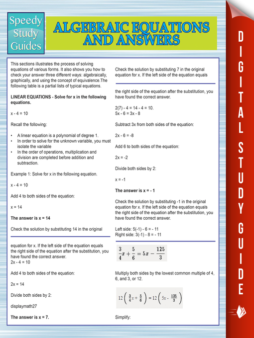 Title details for Algebraic Equations and Answers by Speedy Publishing - Available